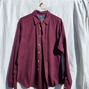 Ralph Lauren XL Mens Button Down Long Sleeve Shirt Burgundy Pony Logo *READ*